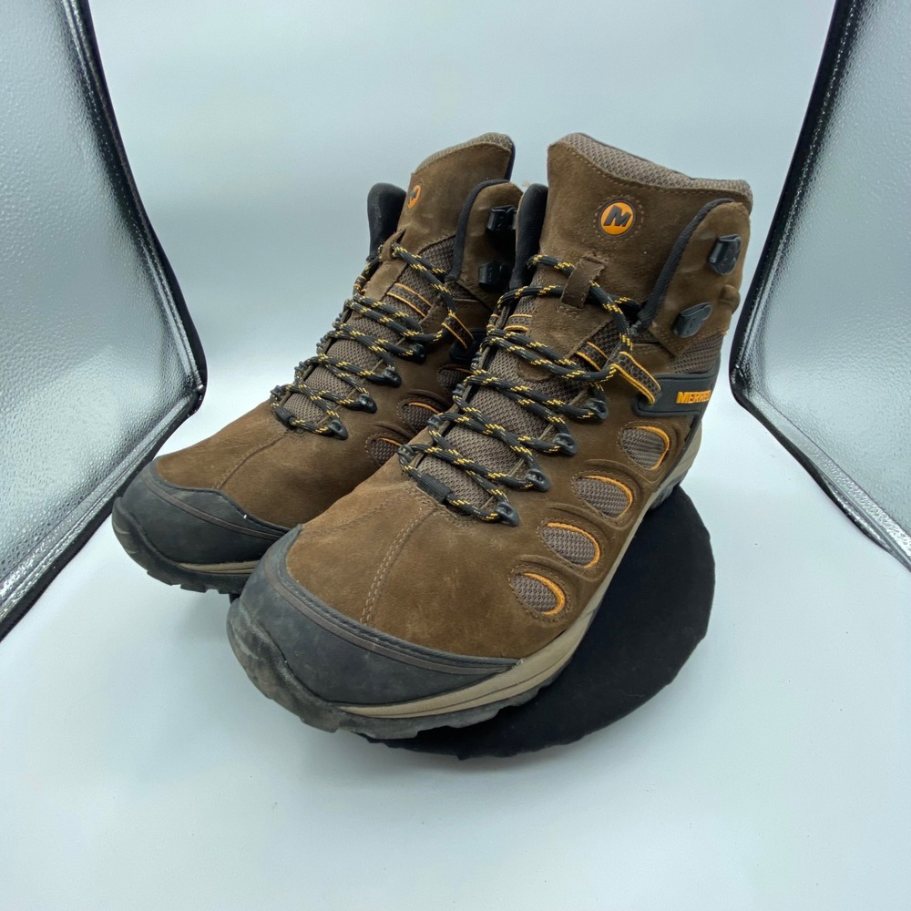 Merrell Mens 14 Hiking Boots Brown Suede Mesh Vibram J41737 Mid Top Trail Camp